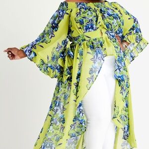 NWOT Ashley Stewart Floral Drama Hi Low Duster Top